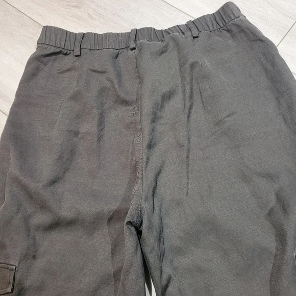 Contemporaine Women's Linen Blend Wide Leg Gathered Hem Cargo Pants Large Green - Picture 8 of 9